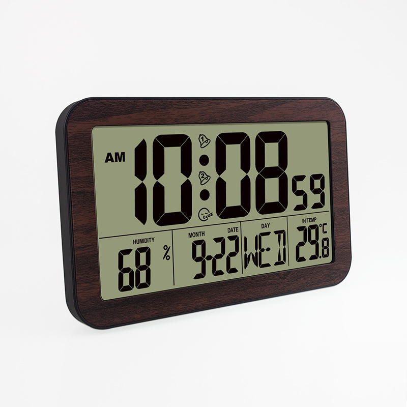 木纹大屏显示数字创意挂钟家居电子壁挂钟学生用电子闹钟数显台钟