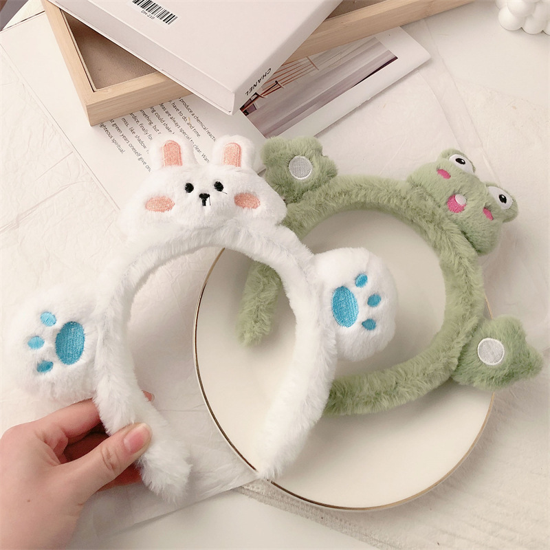 Cute Plush Loving Heart Rabbit Ears Hair Hoop Face Wash Hair Band Girl Headdress Cartoon Bunny Hairpin Hair Ornaments Sweet Beauty