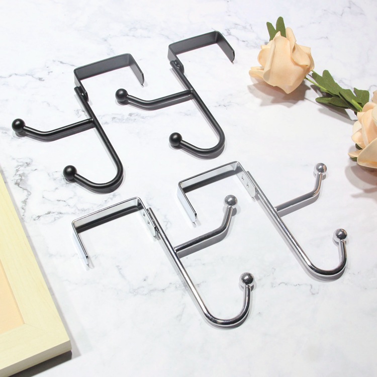 跨境现货免打孔门后挂钩多用途门背式挂衣挂帽铁艺上下珠双层挂钩