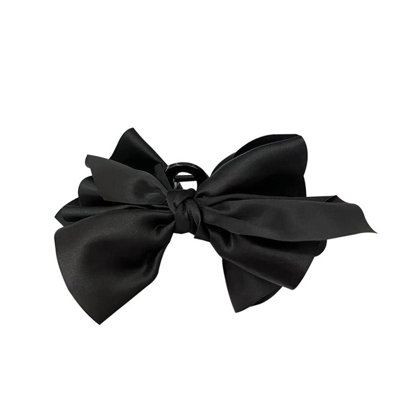 Internet Hot Korean Style Oversized Double-Sided Bow Claw Clip Black Satin Fluffy Feeling Barrettes Back Head Hairpin Hair Ornaments