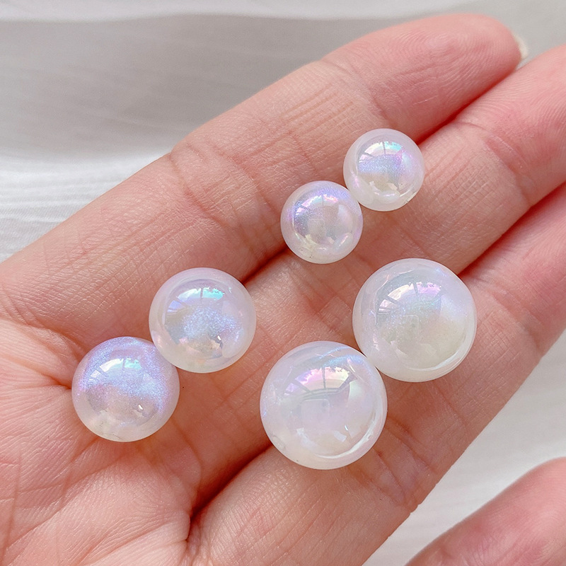 Mermaid Colorful Aurora Pearl through Hole Bubble round Beads DIY Beaded Bracelet Earrings Decorations Material Accessories