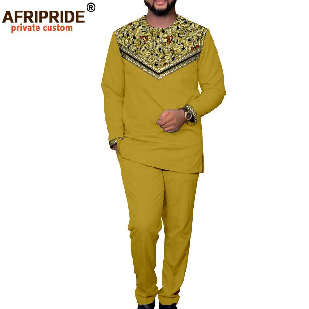 Foreign Trade African National Solid Color Men's Leisure Suit Top + Pants Afripride 2216006