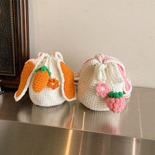 儿童包春夏新款卡通可爱兔耳朵水桶包手工针织毛线包成品女斜挎包