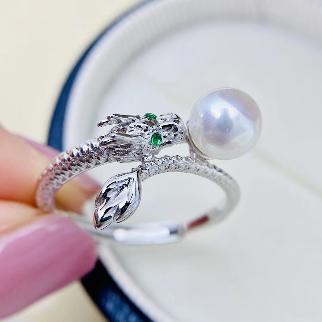 diy珍珠配件 s925纯银珍珠戒指空托 时尚款指环托女 配6-7mm圆珠