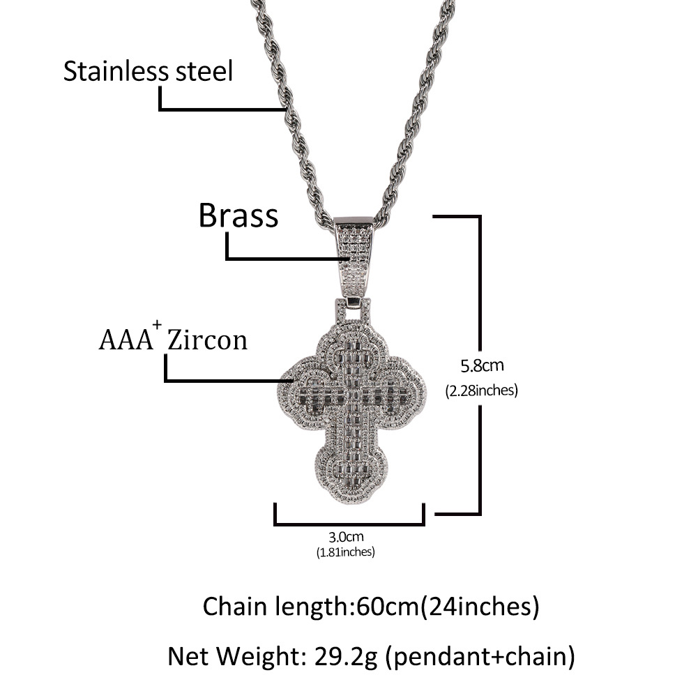 Hip Hop Ancient Cute Cloud Cross Pendant Necklace Copper Inlaid Zircon Trendy Design Sense Men and Women Fashion Ornament Wholesale