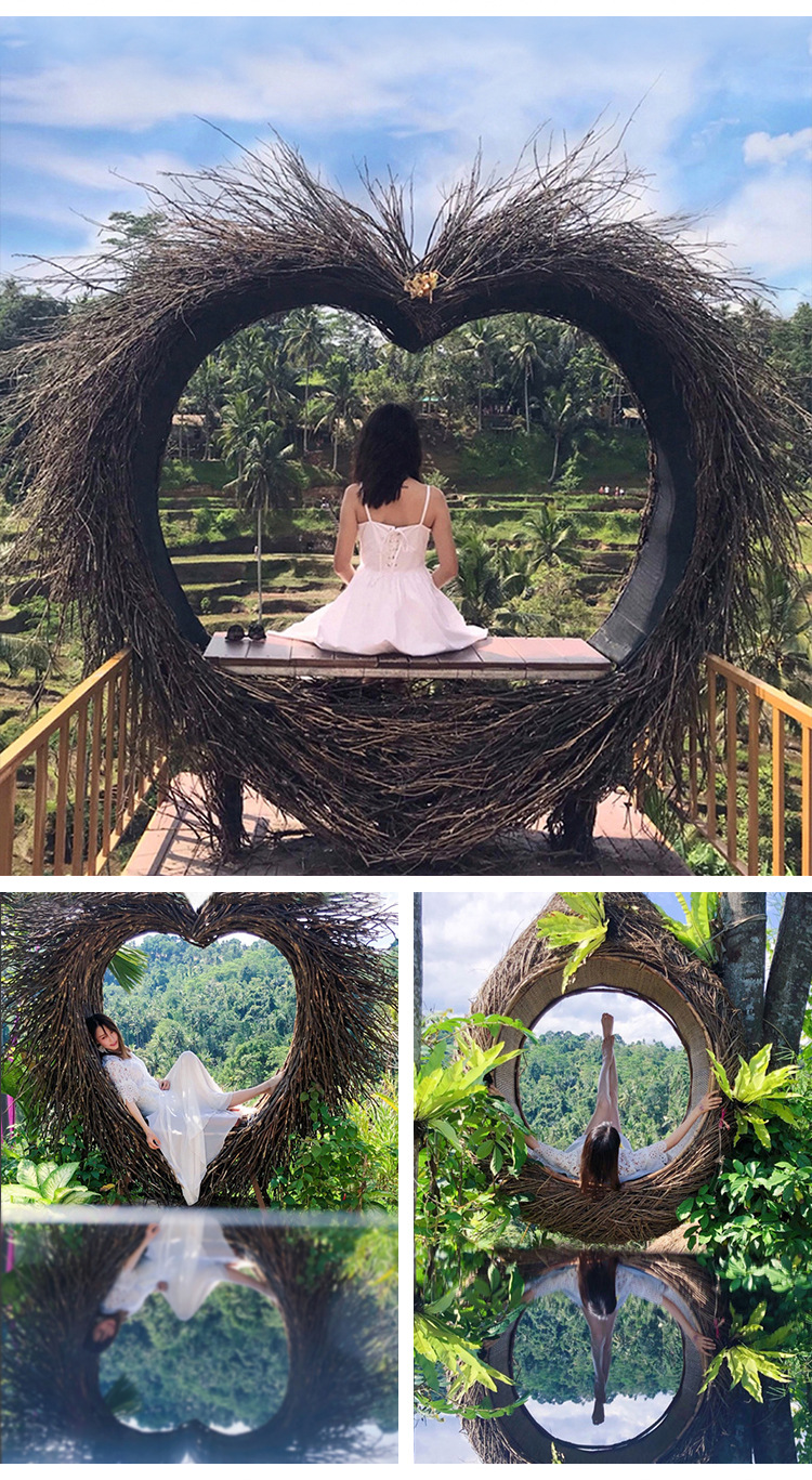 巴厘岛网红鸟巢秋千景区打卡婚纱拍摄道具创意圆形床户外吊篮现货