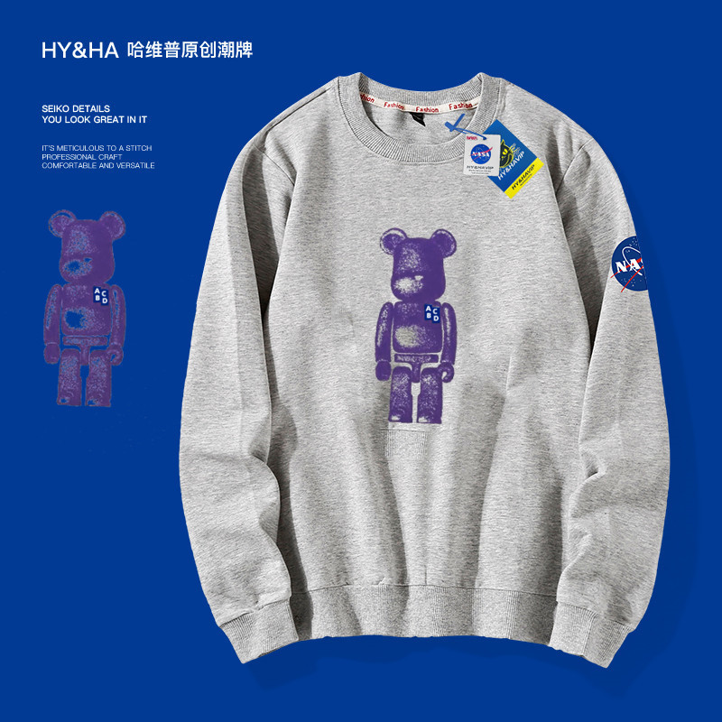nasa联名2022春季新款潮牌积木熊款男女同款情侣圆领宽松套头卫衣