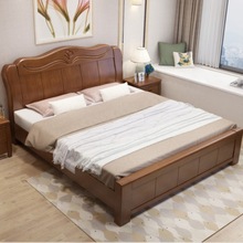 【百城送装】实木床现代中式主卧简约1.5、1.8米橡木储物高箱床