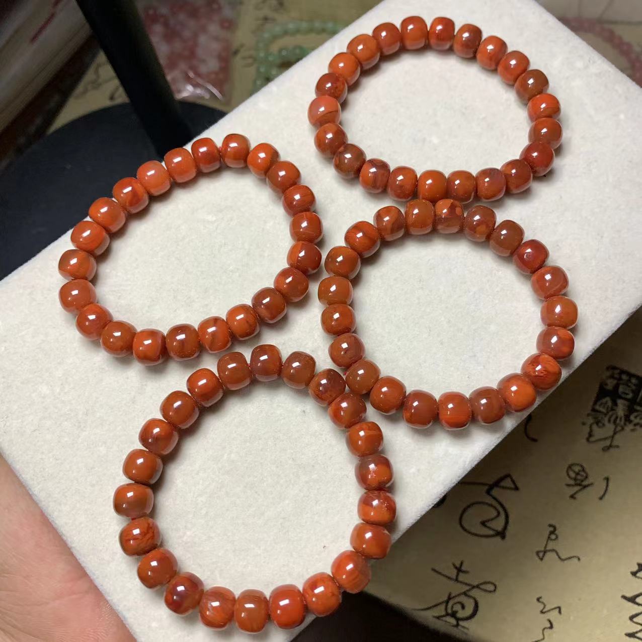 南红手链 川料柿子红火焰纹单圈老型珠手链 男女南红玛瑙9mm手串