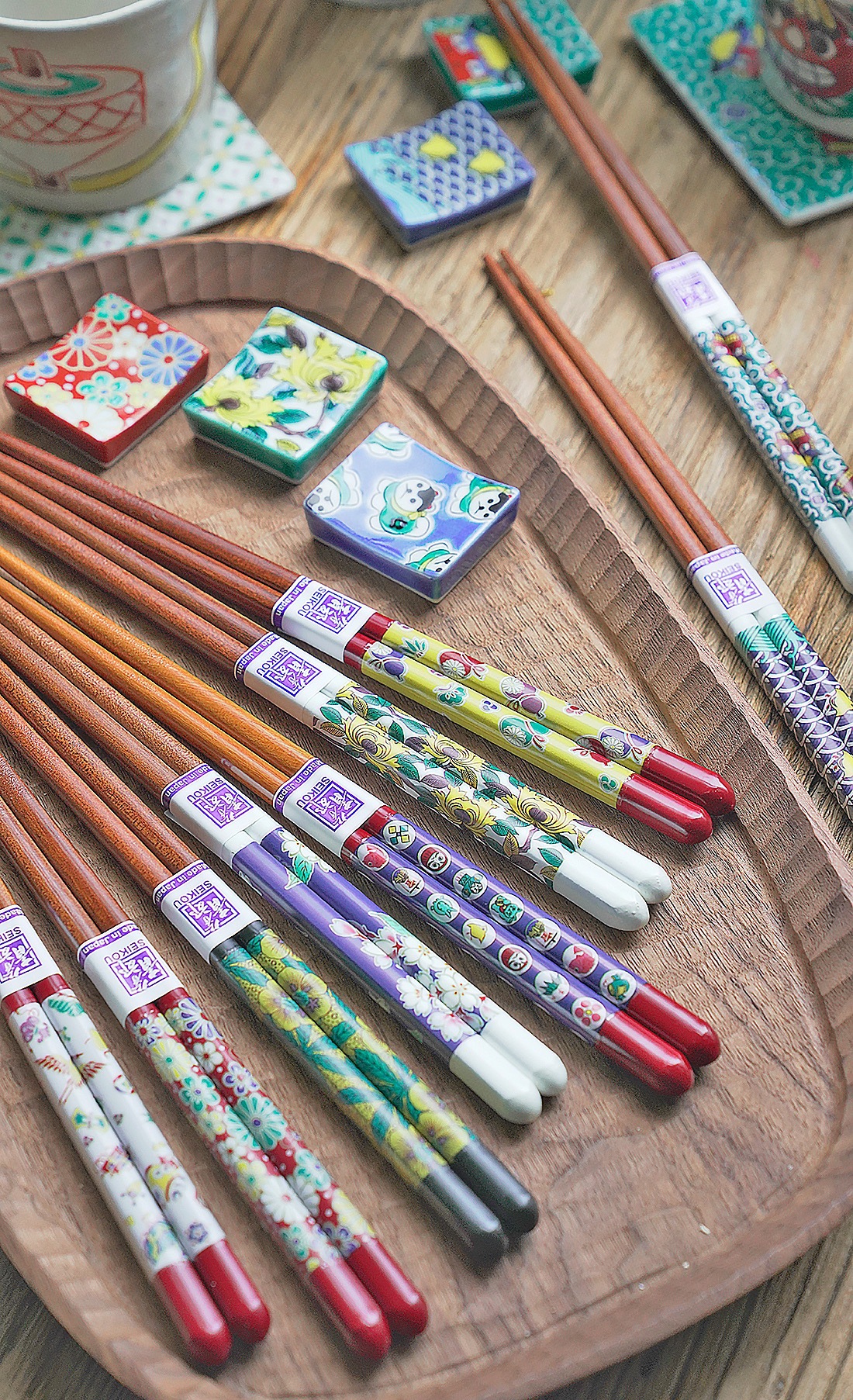 九谷烧/青郊窑 /九谷色绘若狭漆筷-千鸟a-5-0076-ic15-q