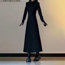 黑色长袖衬衫连衣裙子女2024新款秋季法式赫本风高级感穿搭长裙携