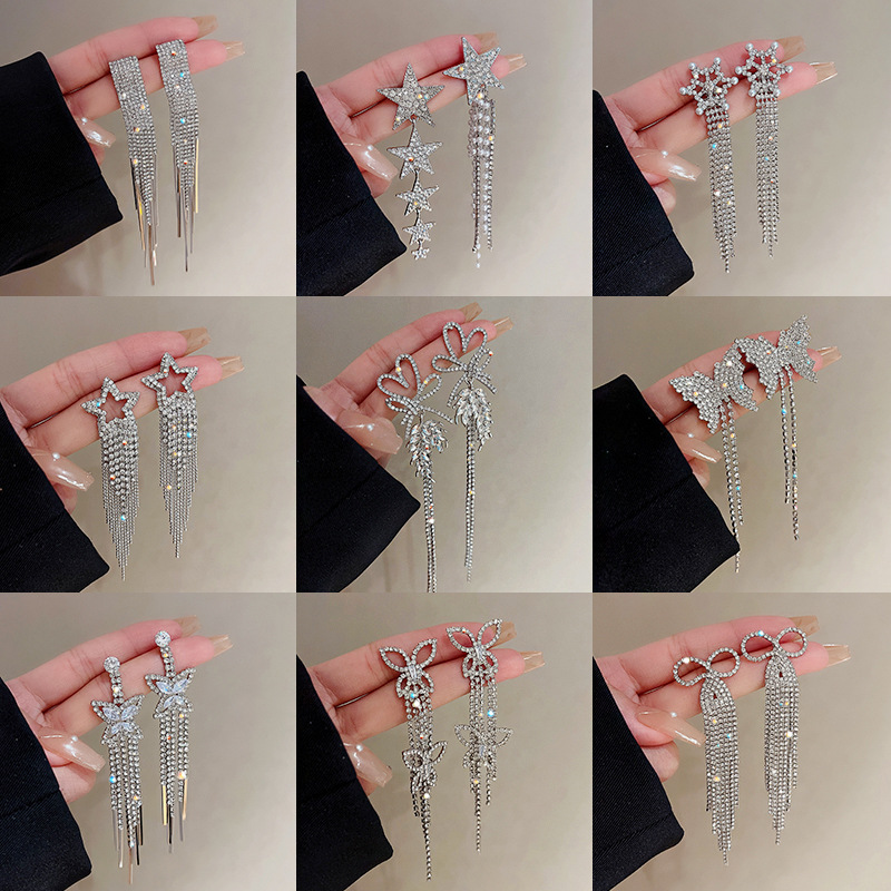 New Trendy Wedding Shooting Internet Influencer Earrings Exaggerated Temperamental Long Fringe Earrings Women's High Sense Bow Eardrops