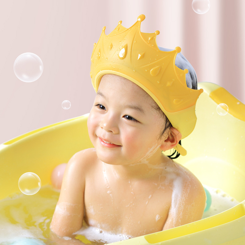 Crown Latest Children's Silicone Shower Cap Ear Protection Adjustable Baby Shampoo Children Shampoo Cap Head Washing Fantastic Cap