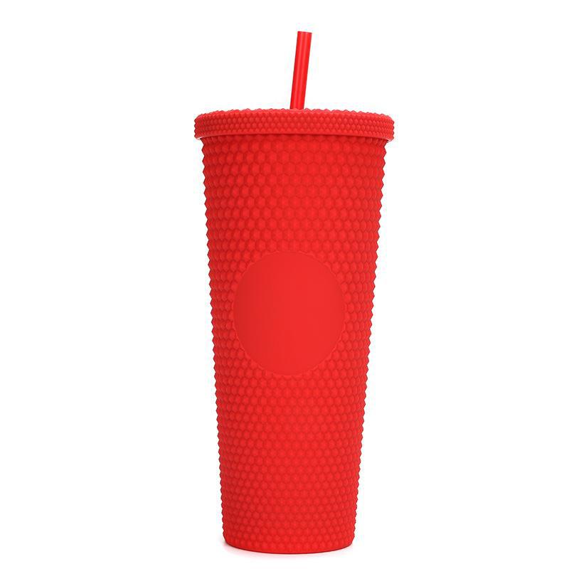 Factory Direct Supply Cross-Border Double Plastic Straw Cup Large Capacity Creative Durian Cup Hand Cup Portable Diamond Water Cup