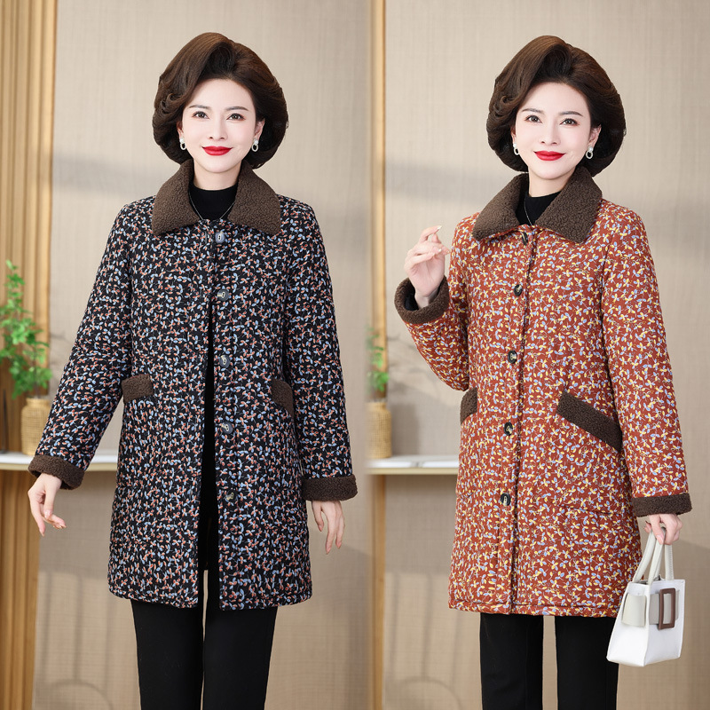 妈妈冬装棉衣洋气中长款加绒加厚棉袄中老年人女奶奶保暖棉服外套