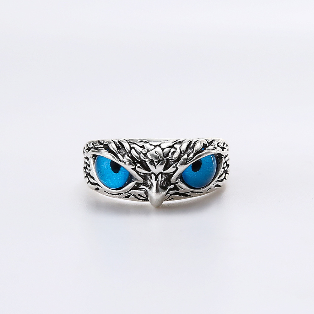 New Vintage Alloy Blue Eye Owl Ring Adjustable Ornament Factory Wholesale