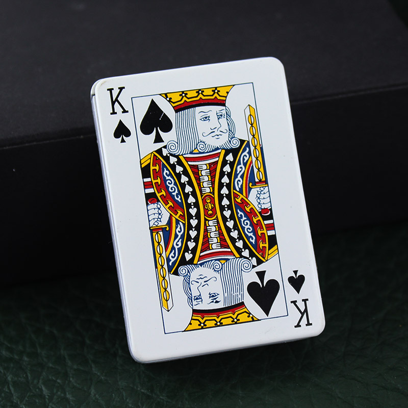 创意扑克牌打火机防风直冲蓝色火焰斜开点火金属充气火机跨境批发