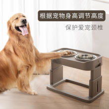 宠物用品亚马逊新款升降不锈钢宠物双碗可拆卸大容量狗碗宠物食具