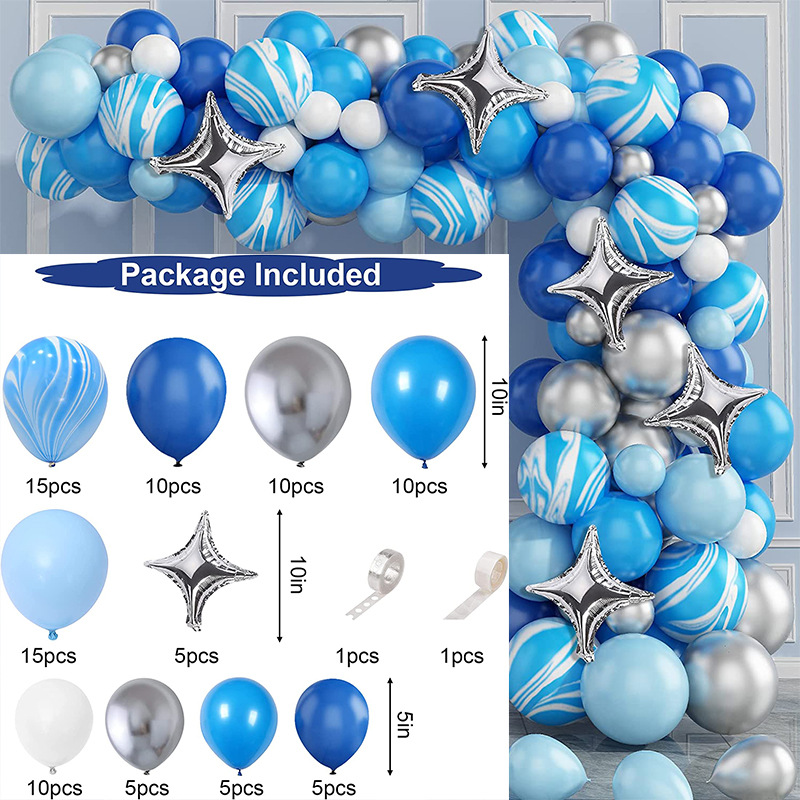 Amazon New Agate Pattern Balloon Blue Combination Package Birthday Party Wedding Decoration Opening Arch Balloon