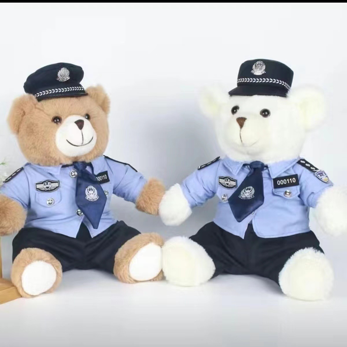 交警小熊民警小熊消防熊仿兔毛警察熊制服熊毛绒玩偶车载礼品礼物