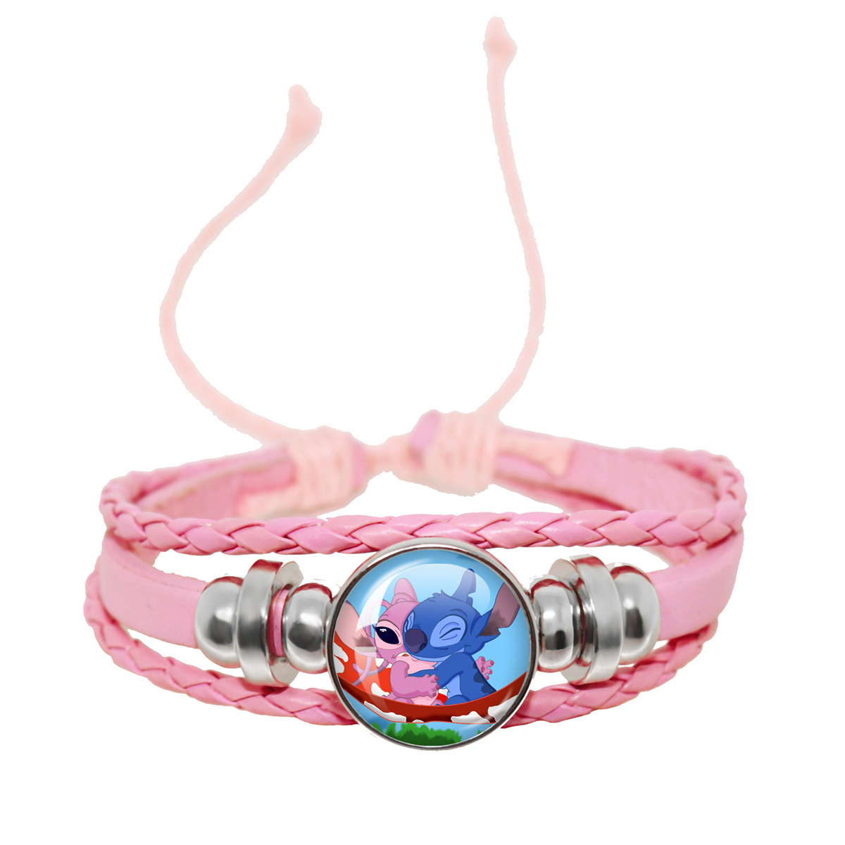 跨境新款动漫Stitch星际宝贝史迪仔时光宝石皮革粉色手链饰品