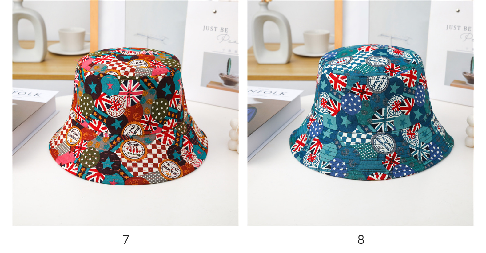 2021渔夫帽欧美爆款纯棉女士靓丽遮阳帽防风晒百搭不规则图案男潮