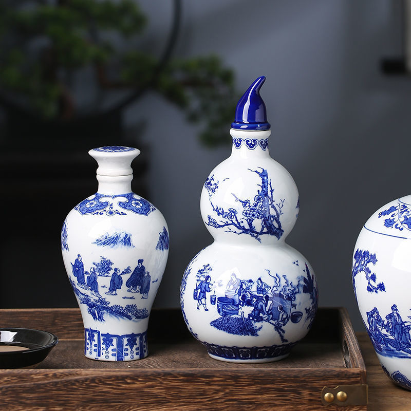 青花瓷酒瓶景德镇陶瓷小酒瓶密封白酒瓶青花瓷器烧酒瓶子一件代发