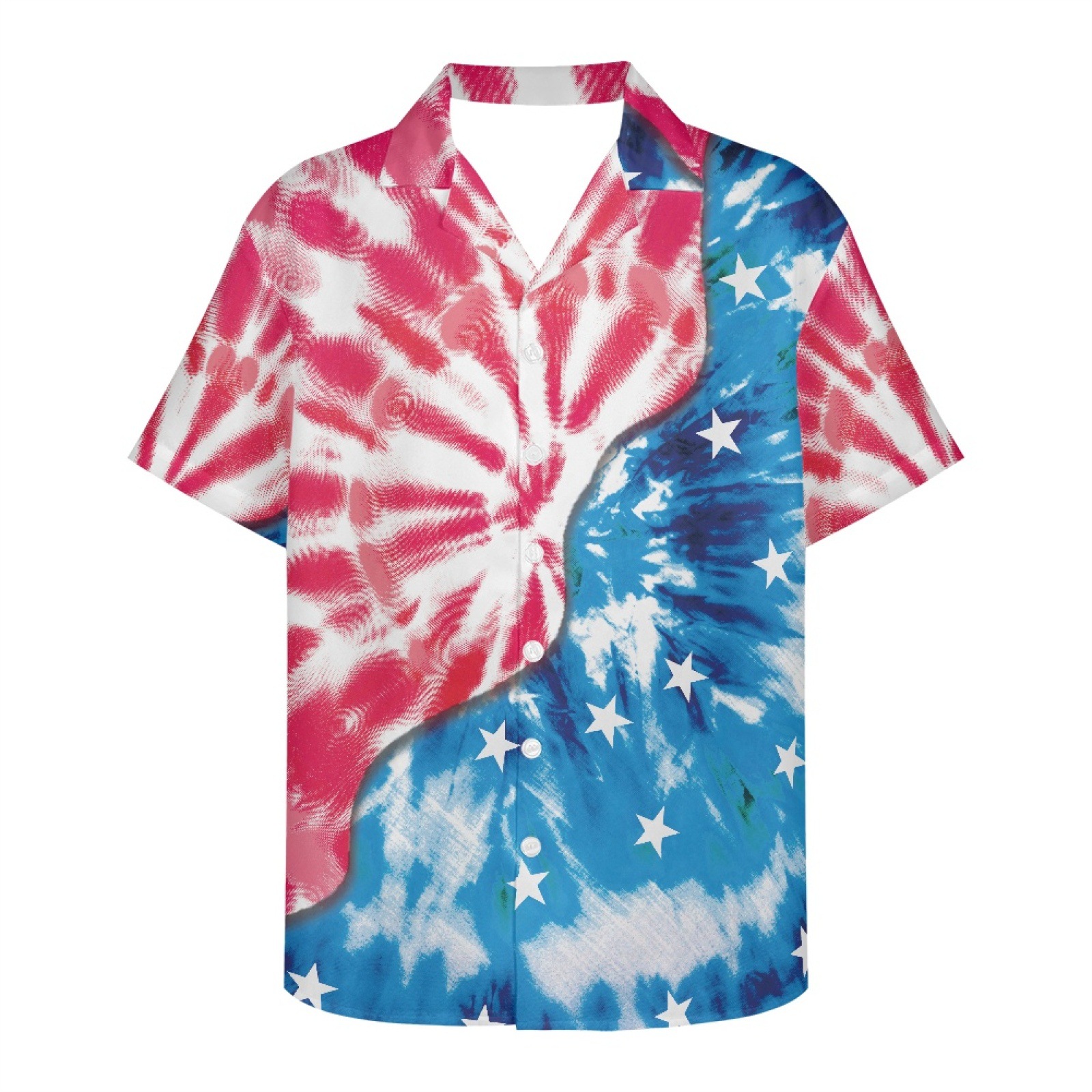 国际站外贸扎染夏威夷元素短袖沙滩衫男士休闲涤纶衬衫来图印制