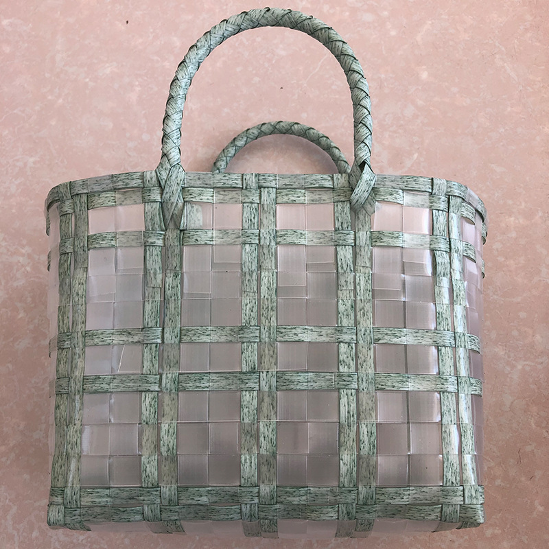 Hand-Woven Bag Hand-Carrying Vegetable Basket Plastic Woven Bag Women's Bag Four Colors Optional Size Supply