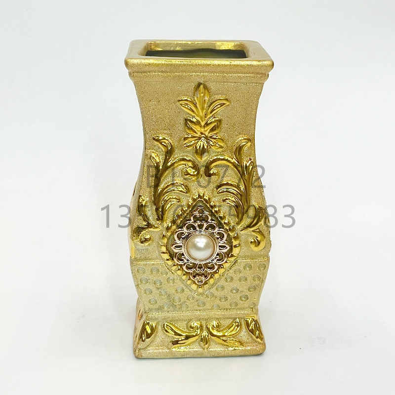 Ceramic Vase Sandblasted Gold Inlaid Beads 8-Inch 20cm High Modern Living Room Home Ornaments Flowerpot Crafts