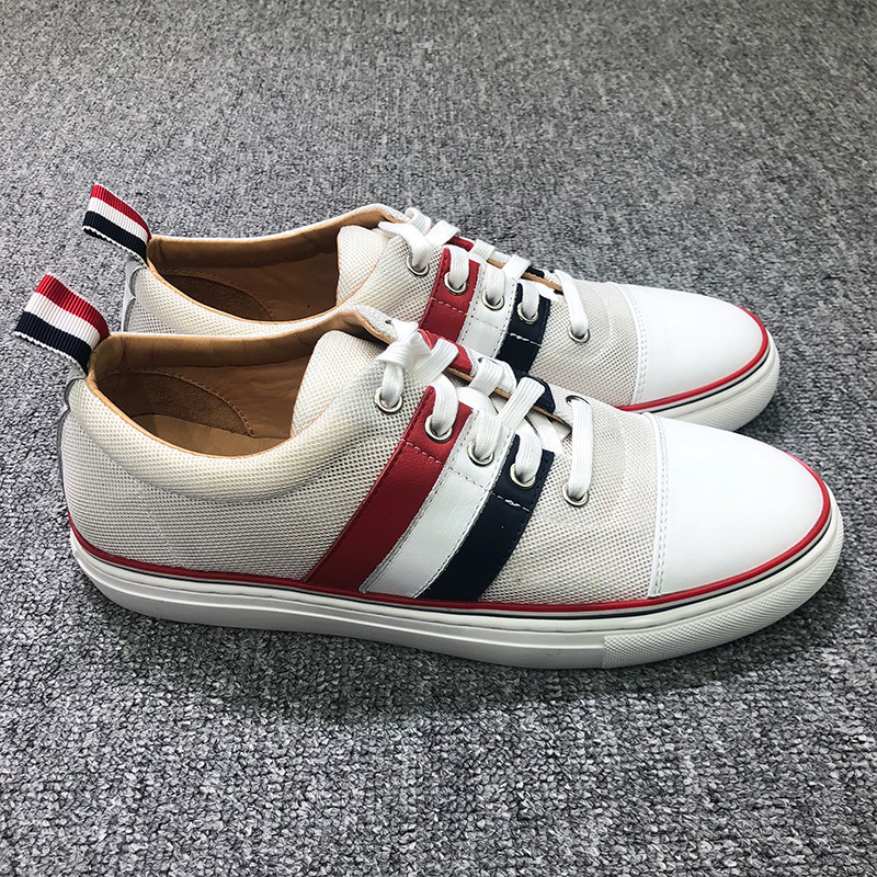 东莞品牌工厂直营tb小白鞋英伦红白蓝杠运动鞋男女同款牛皮板鞋