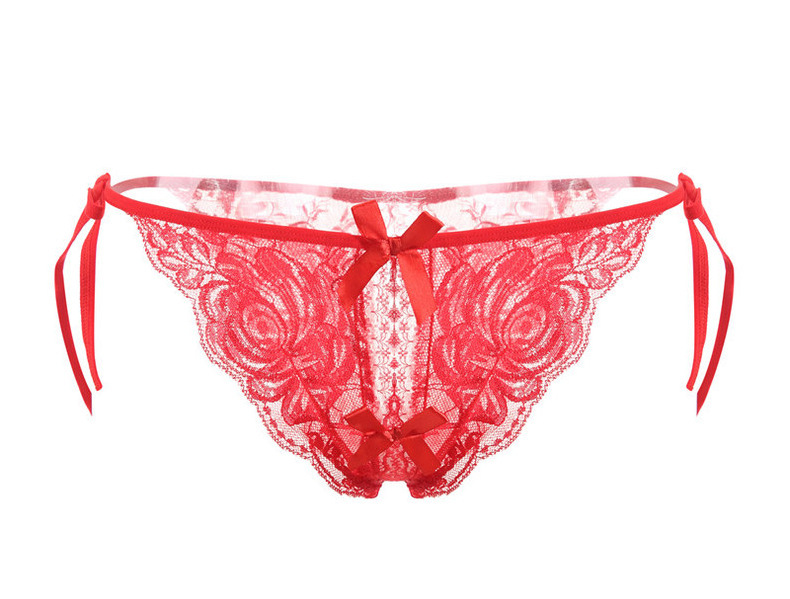 「ax」性感透明开档丁字裤低腰系带t裤大码情趣蕾丝绑带女士内裤