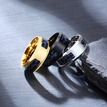 面宽8MM不锈钢男士戒指 蓝+黑碳纤维戒指 欧美风潮流饰品 R-281