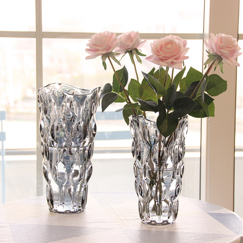 Nordic Light Luxury Crystal Glass Vase Transparent Living Room Flowers Flower Container Ryuguang Glass Vase Decorative Ornament