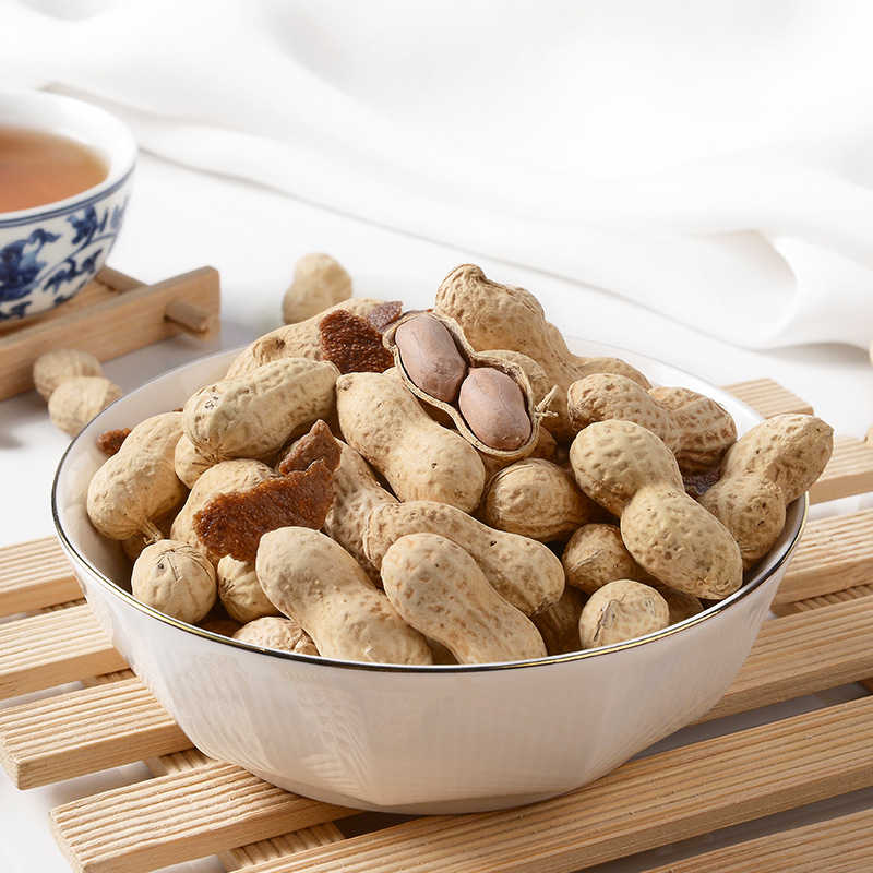 现货批发食品新会特产陈皮花生带壳坚果炒货花生豆休闲小零食500g