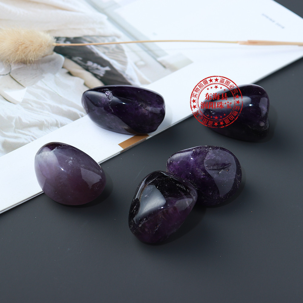 东海天然梦幻紫水晶大颗粒抛光碎石原矿宝石2-3cm装饰造景石批发