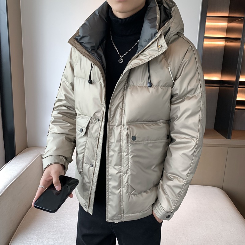 High-End down Jacket Men's Winter New Korean Style Fashion Work Clothes Coat Fashion Brand Warm Hooded White Duck down Men's Clothing