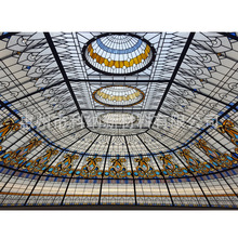 直销蒂凡尼彩色玻璃穹顶亚特兰大大型酒店弧形彩色玻璃天花板吊顶