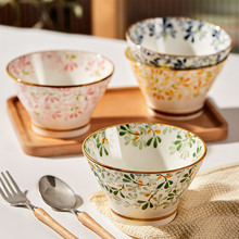 日式米饭碗家用2024新款陶瓷斗笠碗个人专用吃饭高脚碗釉下彩餐具