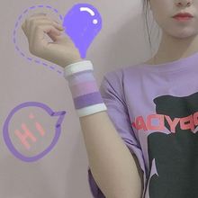 日系少女网红护套护腕手套百搭透气可爱粉白紫色条纹运动吸汗手腕