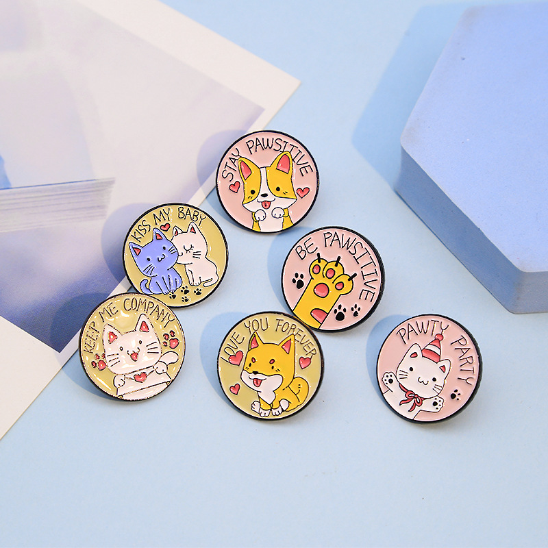圆形卡通动物礼物徽章 猫咪 猫爪 爱心传信 好朋友胸针饰品