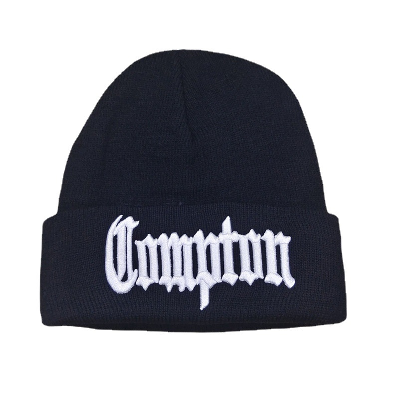 Cross-Border Compton Three-Dimensional Embroidery Knitted Hat Woolen Cap Women's Hip Hop Autumn Winter Hat Winter Beanie Hat Men's Warm Hat