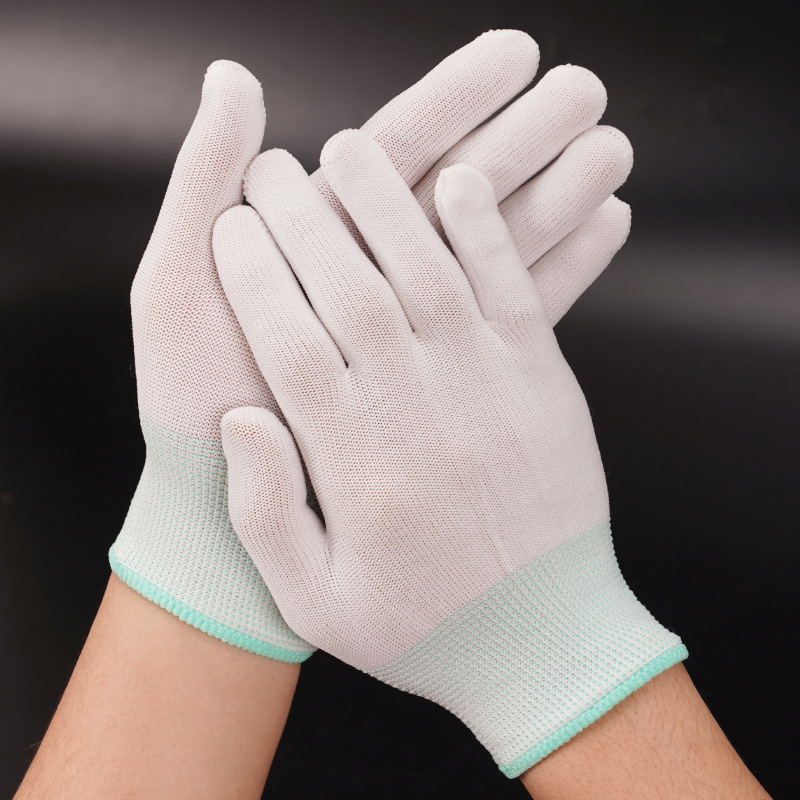 Wholesale 13-Pin White Nylon Labor Protection Work Yarn Knit Breathable Elastic Wear Resistance Close to Hand Dust-Free Nylon Gloves