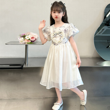 女童夏装连衣裙女孩花边爱心拼接连衣裙子中大儿童夏季潮连衣裙