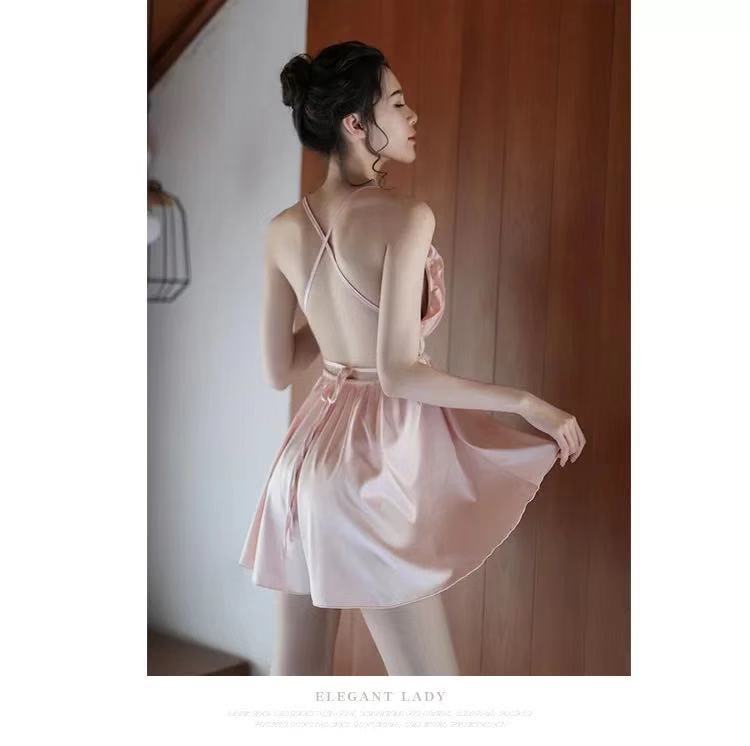 夜店性感睡裙情趣内衣大胸缎面吊带裙 系带荷叶边女睡衣一件代发