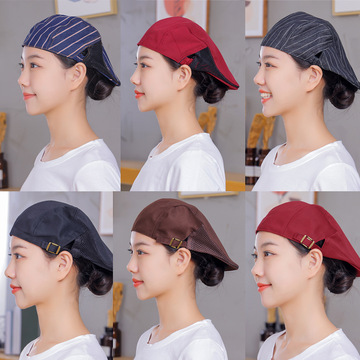 餐饮工作帽绣字防掉发防油烟男女款餐厅厨房厨师帽子服务员贝雷帽