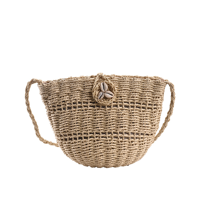 2023 New Rattan Shell Decoration Women's Woven Bag One Shoulder Cross Body Bucket Bag Straw Bag Portable Vegetable Basket Bag