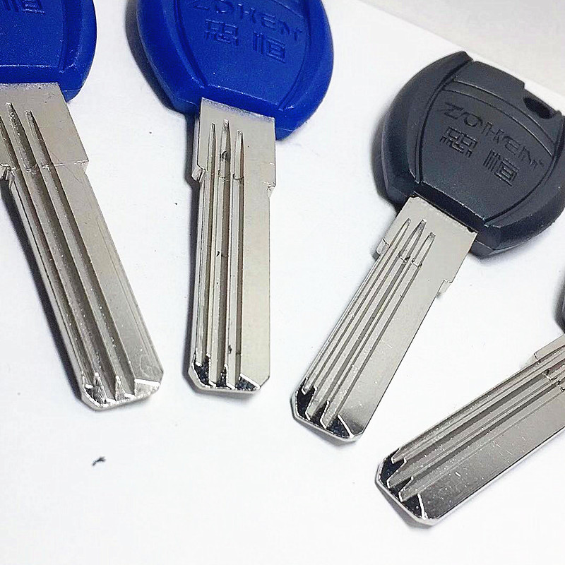 方胶大柄长短款忠恒超b级双排曲线打孔边铣槽防盗锁铜质钥匙胚子