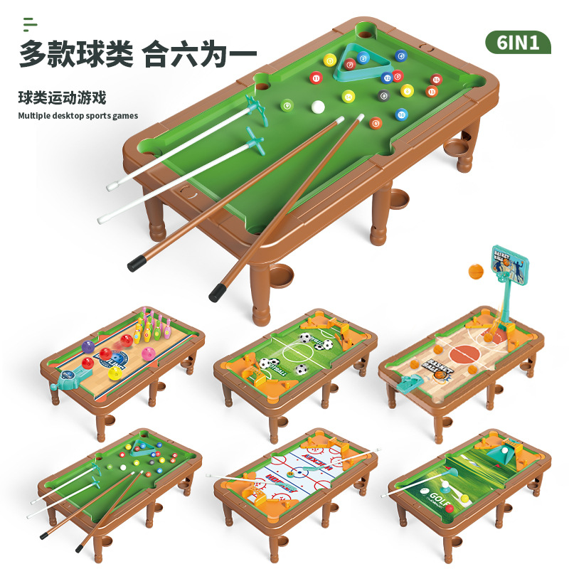 Cross-Border Children's Multi-Play Pool Table Six-in-One Multi-Functional Board Game Toy Basketball Football Indoor Interactive Set