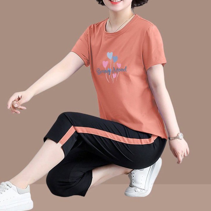 x嶜3妈妈夏装运动服套装洋气新款50岁中年女装夏季休闲两件套短袖